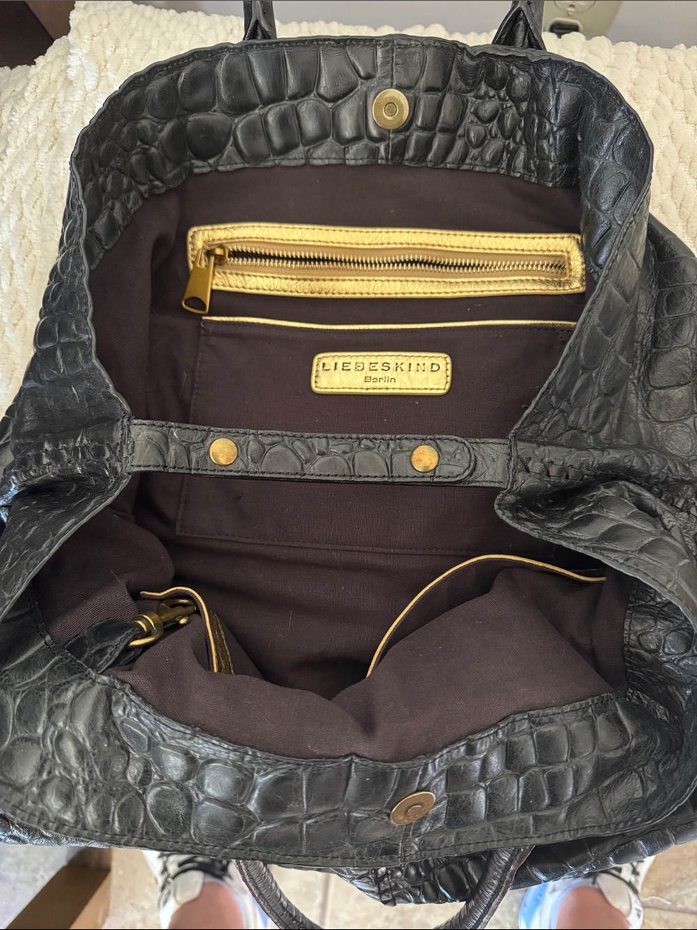 Liebeskind Black Croc-Embossed Shoulder Bag with Gold Hardware